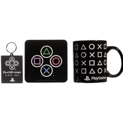 Coffret cadeau Playstation mug sous-verre porte-clé noir et blanc 3pcs^Gifi Hot