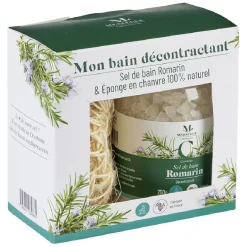 New Gifi Coffret Mességué sel de bain romarin et éponge chanvre 100% naturel