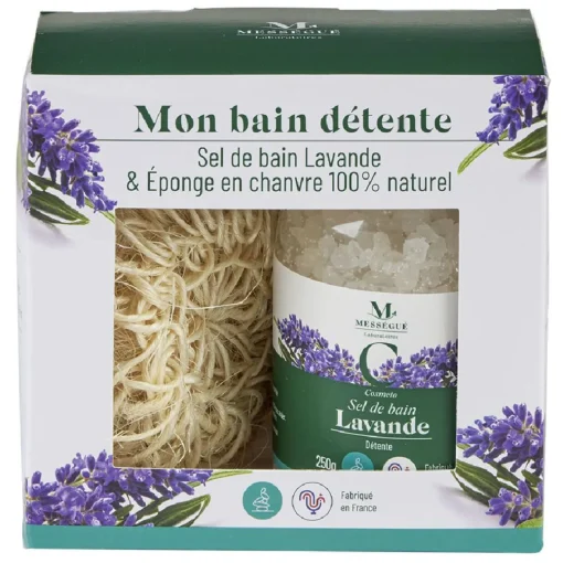 Clearance Gifi Coffret Mességué sel de bain lavande et éponge chanvre 100% naturel