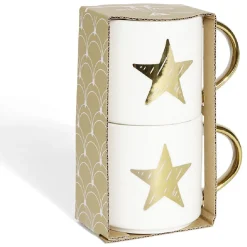 Coffret mug duo empilable étoile céramique blanc et doré 30cl^Gifi Online