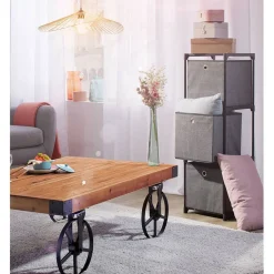 Rangement|Gifi Colonne de rangement en métal avec 3 paniers gris