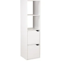 Rangement|Gifi Colonne étagère Adam bois blanc 2 niches 2 portes H.120 cm