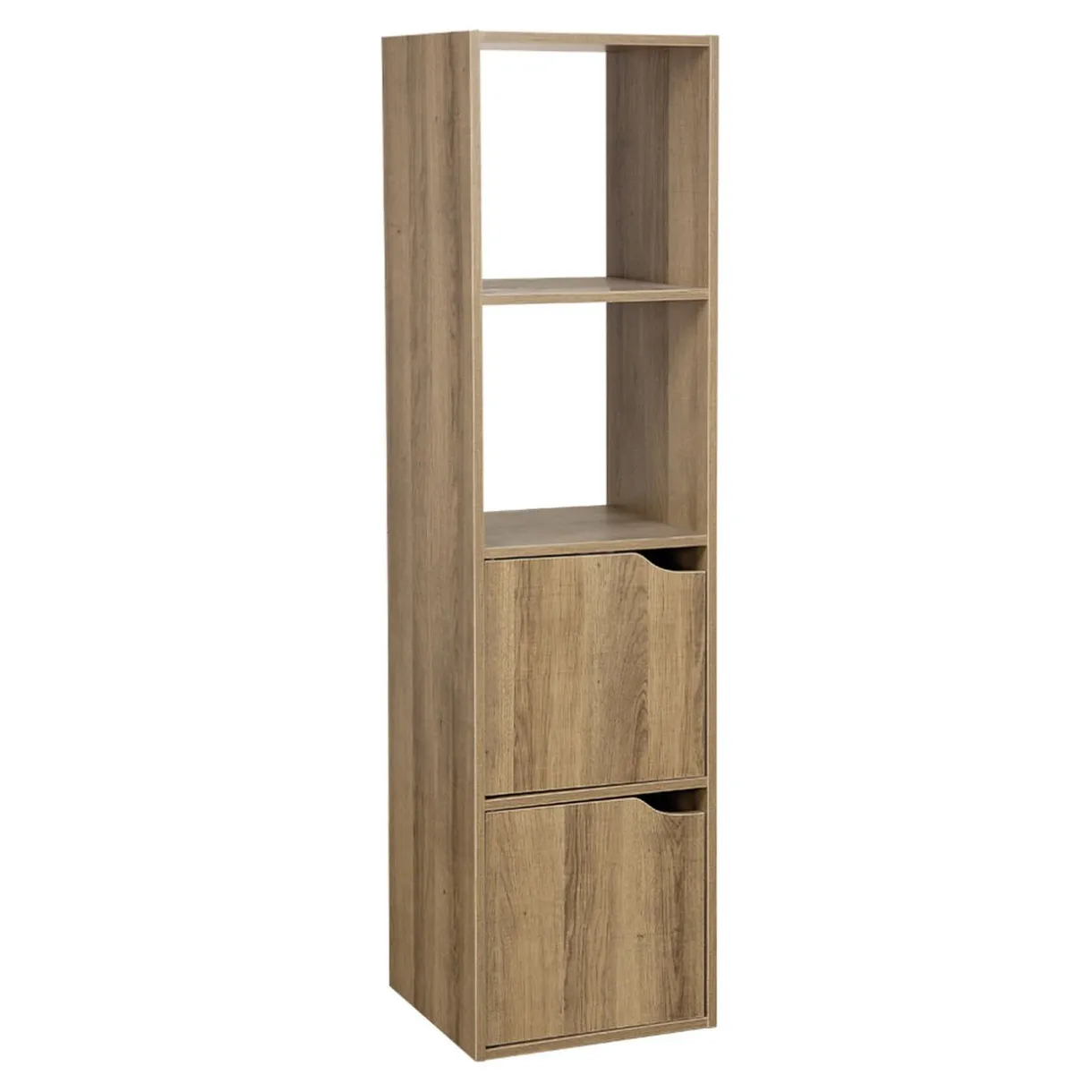 Rangement|Gifi Colonne étagère Adam bois beige 2 niches 2 portes H.120 cm