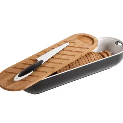 Corbeille 3 en 1 boîte à pain avec planche bambou et couteau^Gifi Sale