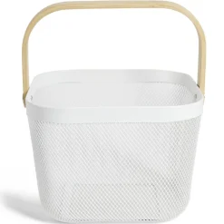 Corbeille à fruit métal mesh blanc et anse bambou^Gifi Outlet