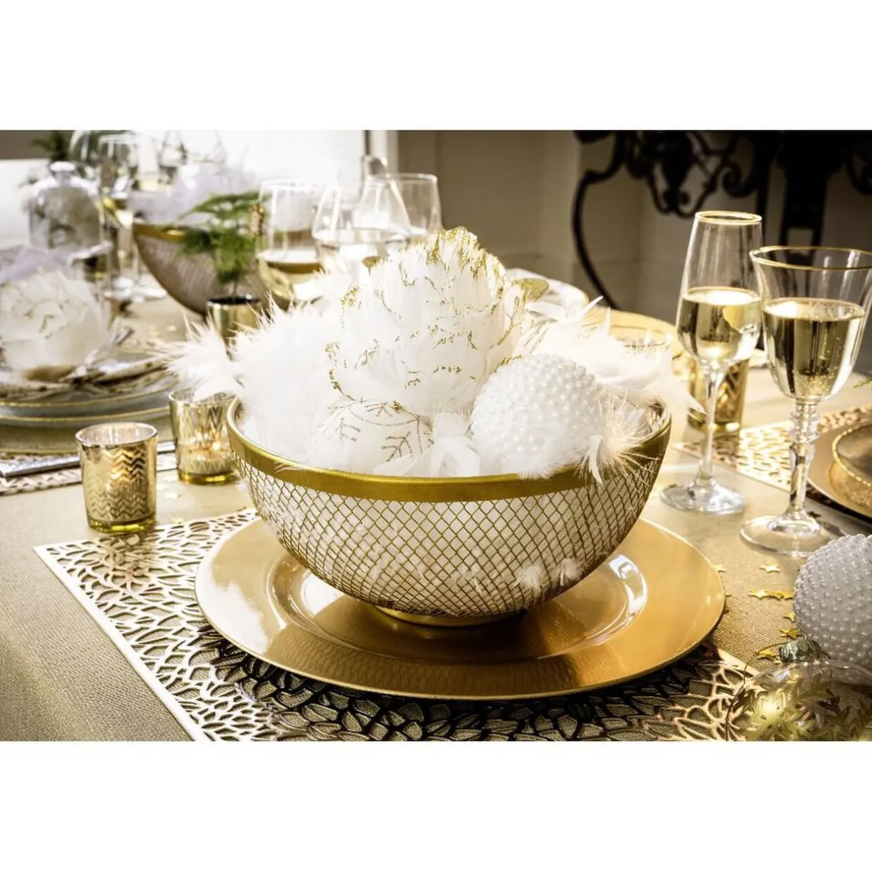 Corbeille à fruits en métal maillage doré Ø26xH13cm^Gifi Online