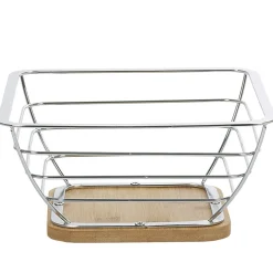 Corbeille à fruits métal filaire socle bambou gris naturel^Gifi Outlet