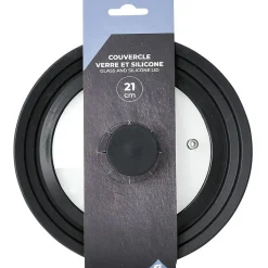 Couvercle en verre avec contour silicone noir Ø 21 cm^Gifi Outlet
