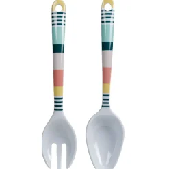 Couverts à salade blancs motif bayadère multicolore x2^Gifi Best