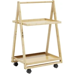 Desserte à roulettes bambou 2 niveaux 50x38xH78cm^Gifi Online