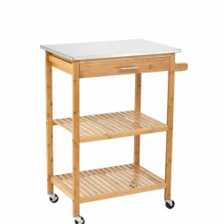Desserte de cuisine à roulettes bambou plateau inox 1 tiroir^Gifi