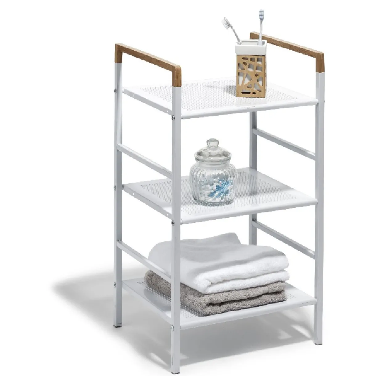 Best Gifi Desserte de salle de bain blanche avec poignées couleur bois