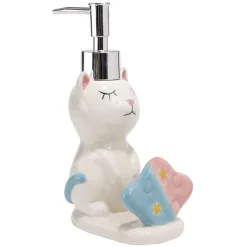 Online Gifi Distributeur à savon forme chat avec porte éponge grès blanc rose bleu
