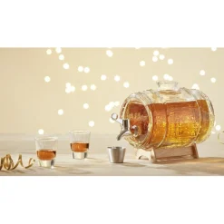 Distributeur de boisson tonneau support bois 1,5 L verres x2^Gifi Hot