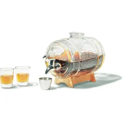 Distributeur de boisson tonneau support bois 1,5 L verres x2^Gifi Hot