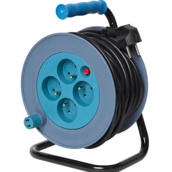Gifi Enrouleur de câble compact 15 m multiprises x4 bleu et noir