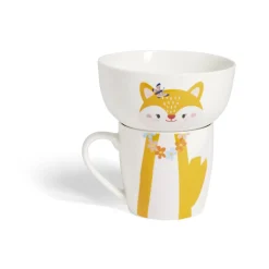 Ensemble bol et mug en porcelaine motif enfant motif renard H15cm^Gifi New