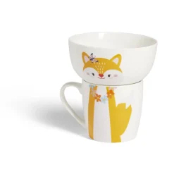 Ensemble bol et mug en porcelaine motif enfant motif renard H15cm^Gifi New