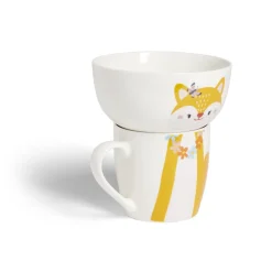 Ensemble bol et mug en porcelaine motif enfant motif renard H15cm^Gifi New