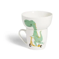 Ensemble bol et mug en porcelaine motif enfant motif dinosaure H15cm^Gifi Hot