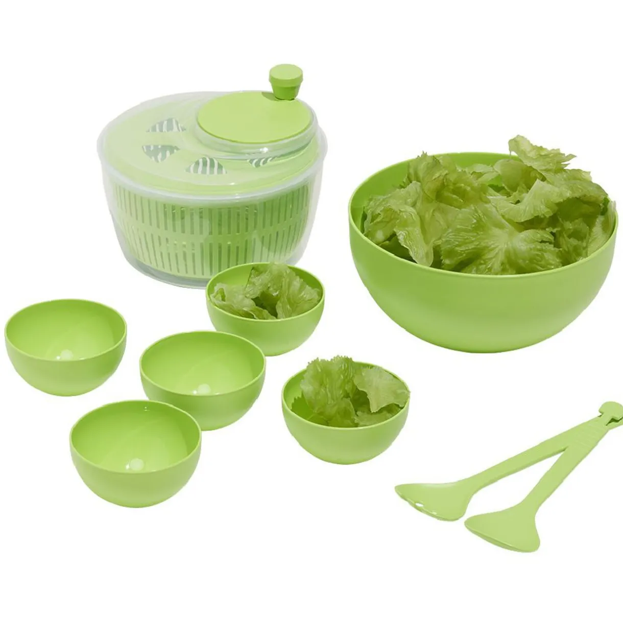 Essoreuse à salade avec couverts et saladier plastique vert^Gifi Best