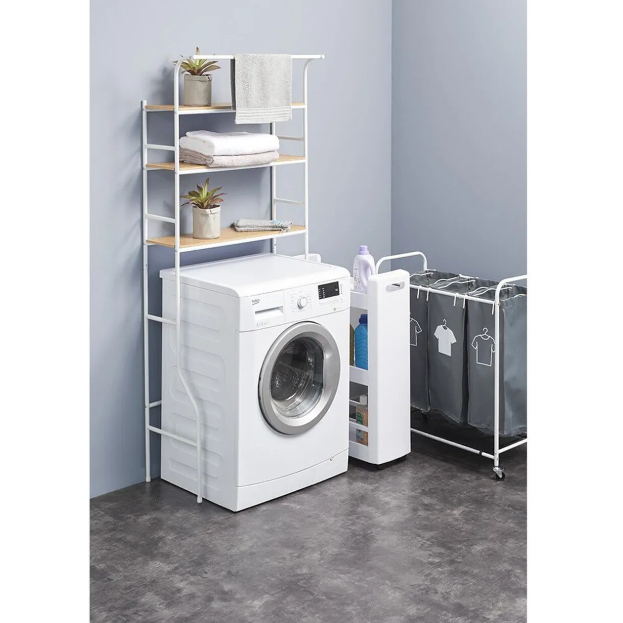 Entretien Du Linge|Gifi Etagère de rangement buanderie blanche et naturelle