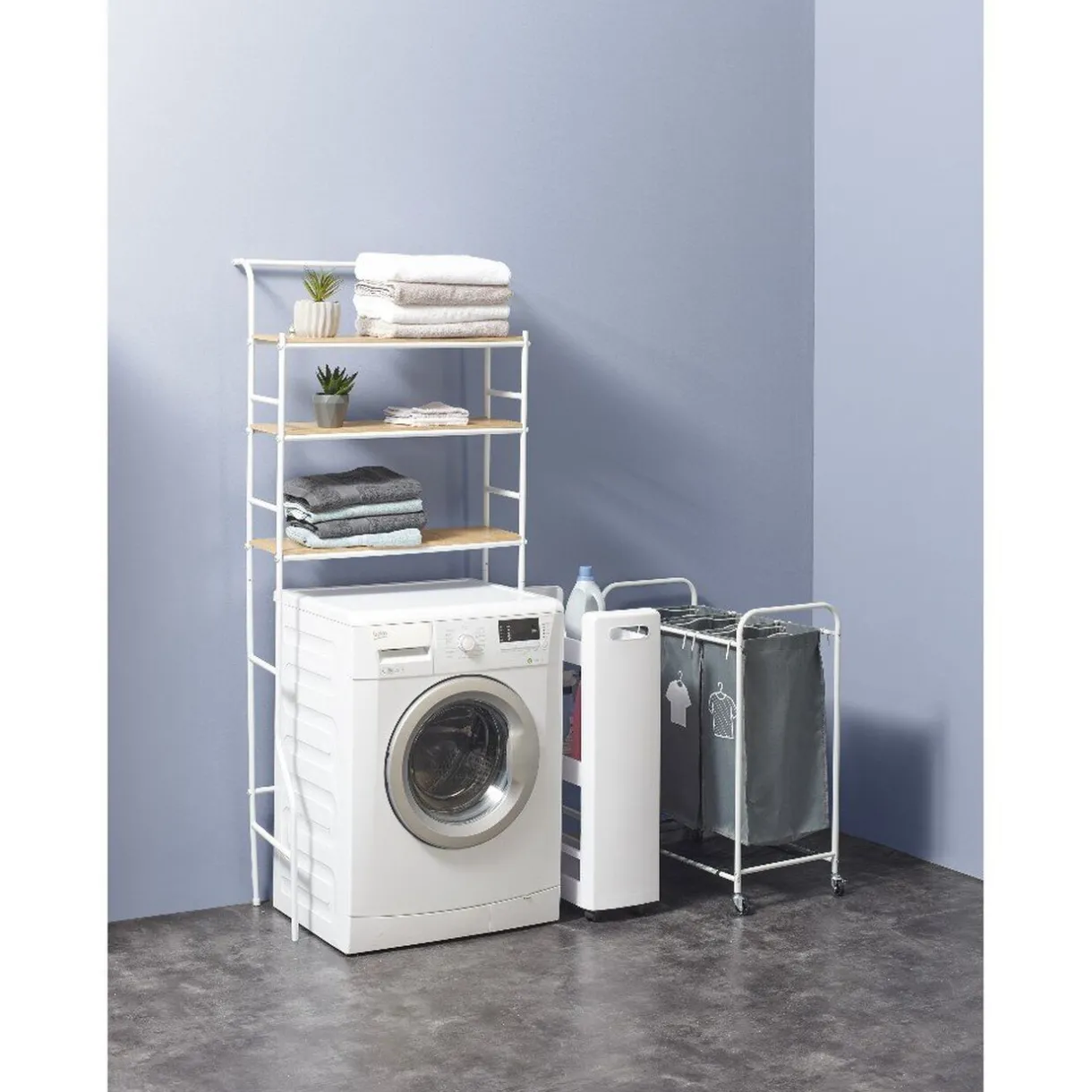 Entretien Du Linge|Gifi Etagère de rangement buanderie blanche et naturelle