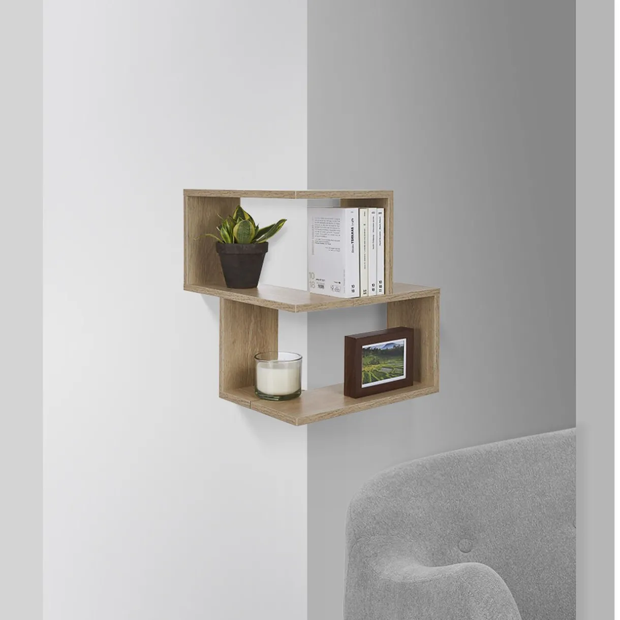 Rangement|Gifi Etagère double spécial angle couleur chêne
