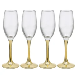 Flûte en verre transparent pied doré x4^Gifi Discount