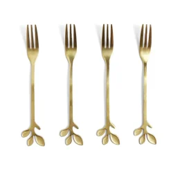 Fourchette à dessert x4 design feuille inox doré L15cm^Gifi Best