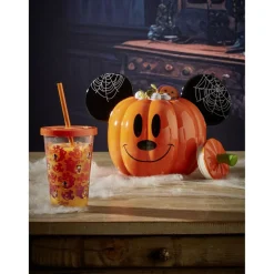 Gobelet à paille Mickey Disney Halloween fantôme orange et violet^Gifi Outlet