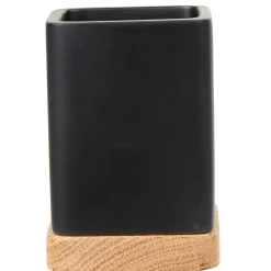 Outlet Gifi Gobelet de salle de bain noir et bois