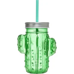 Gobelet en verre avec paille forme cactus ou fraise Ø10xH12,5cm^Gifi Clearance