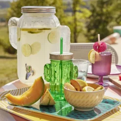 Gobelet en verre avec paille forme cactus ou fraise Ø10xH12,5cm^Gifi Clearance