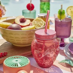 Gobelet en verre avec paille forme cactus ou fraise Ø10xH12,5cm^Gifi Clearance