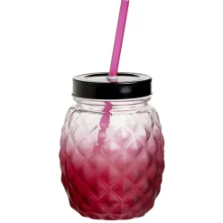 Gobelet en verre forme ananas avec paille et couvercle Ø9,5xH12,5cm^Gifi
