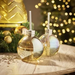 Gobelet en verre forme boule de Noël avec paille^Gifi Outlet