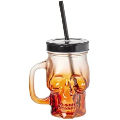 Gobelet en verre forme tête de mort avec paille et couvercle^Gifi Outlet