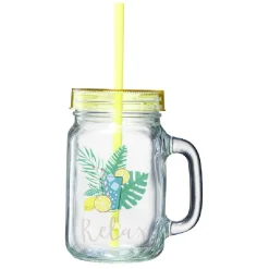 Gobelet en verre motif exotique avec paille 480 ml^Gifi Discount