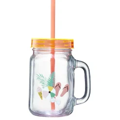 Gobelet en verre motif exotique avec paille 480 ml^Gifi Discount