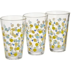 Gobelet haut verre transparent motif citron jaune et bleu 30cl x3^Gifi