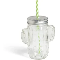 Gobelet 460ml forme cactus avec paille verre transparent^Gifi Hot
