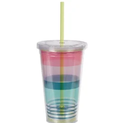 Gobelet plastique et paille bayadère^Gifi Discount