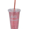 Gobelet plastique rose et paille décor pastèque hello summer^Gifi New