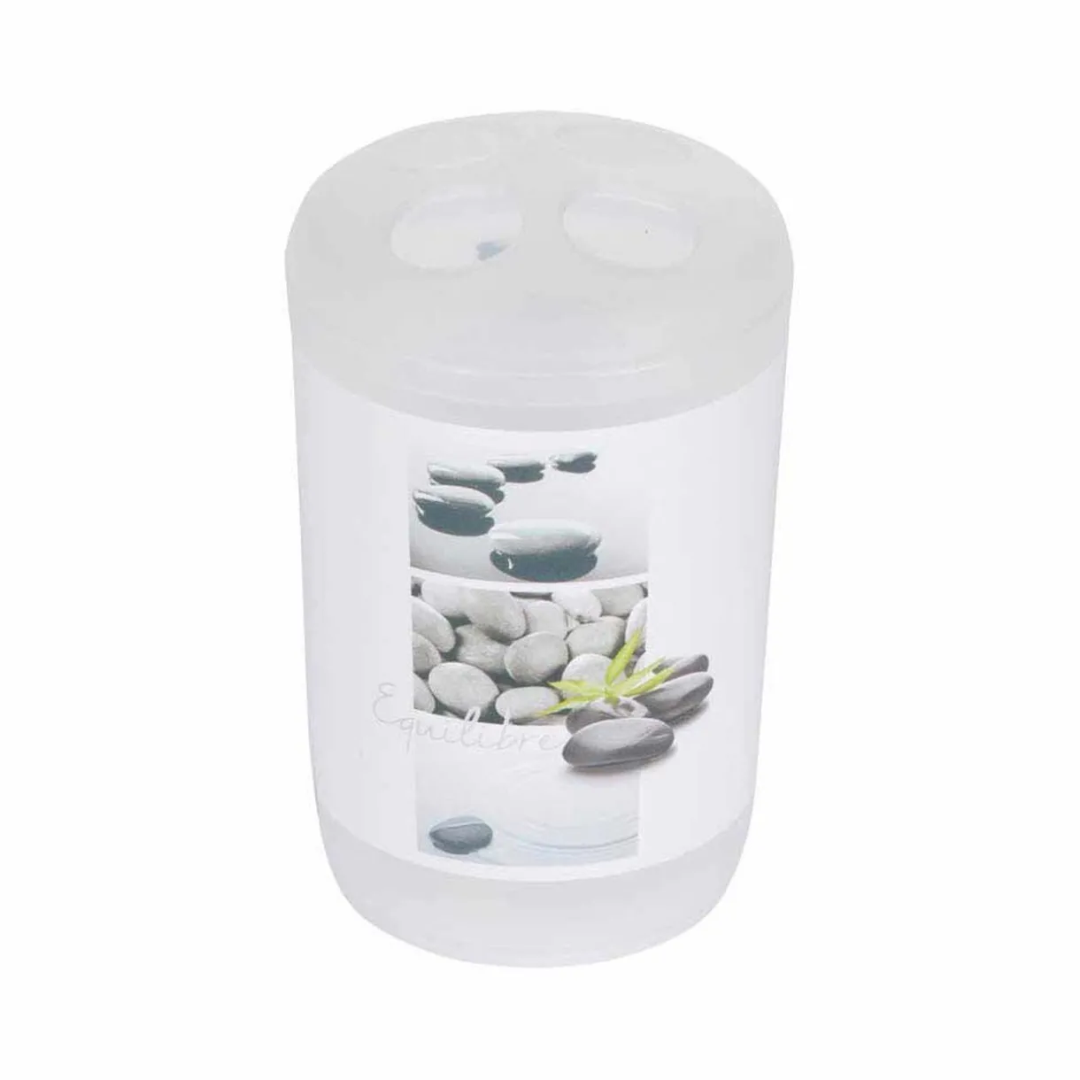 Gifi Gobelet porte brosse à dents motif galet zen blanc transparent