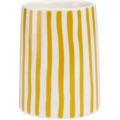 Hot Gifi Gobelet salle de bain rayure jaune et blanc Sunflow en grès Ø8xH10,2cm