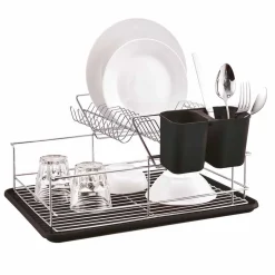 Égouttoir à 2 niveaux avec receveur et supports à couverts noir^Gifi Hot