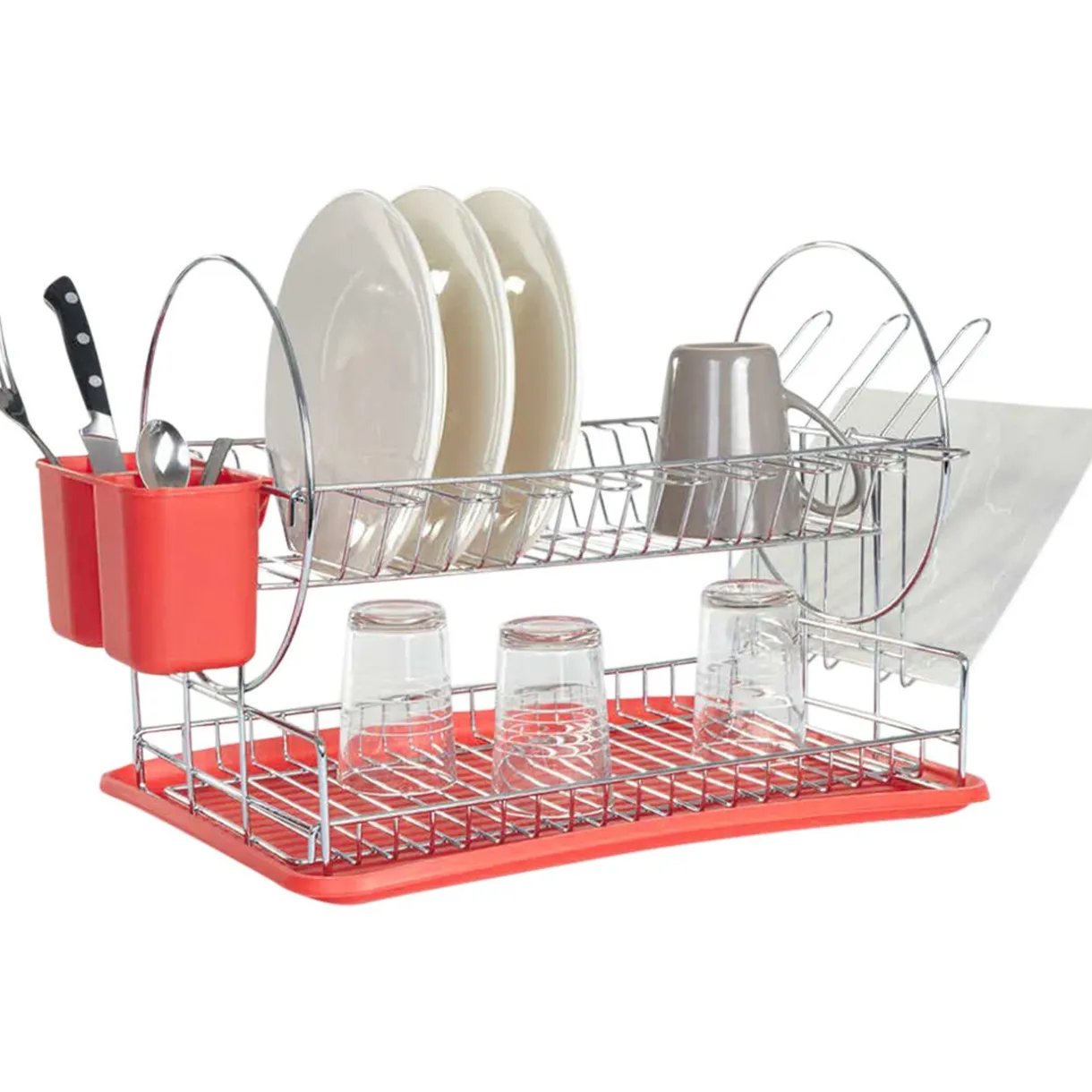 Égouttoir 2 niveaux avec receveur rouge^Gifi Online