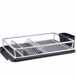 Égouttoir à vaisselle avec porte-couverts gris noir^Gifi Best