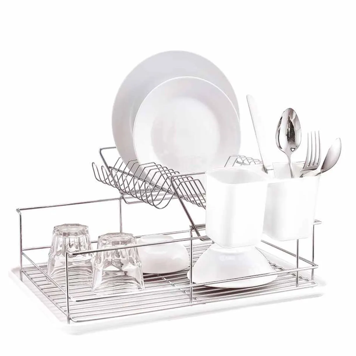 Égouttoir avec plateau et supports couverts blancs 2 niveaux^Gifi Outlet